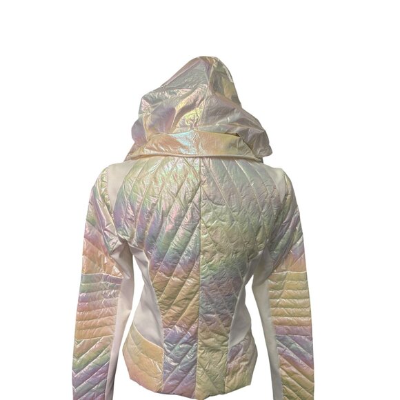 Blanc Noir Womens Iridescent Action Panel Puffer Jacket Oyster Color Size S - Picture 11 of 15